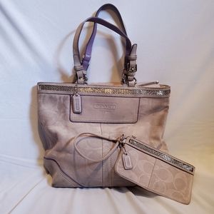Coach Lavender Suede Tote & Wristlet
